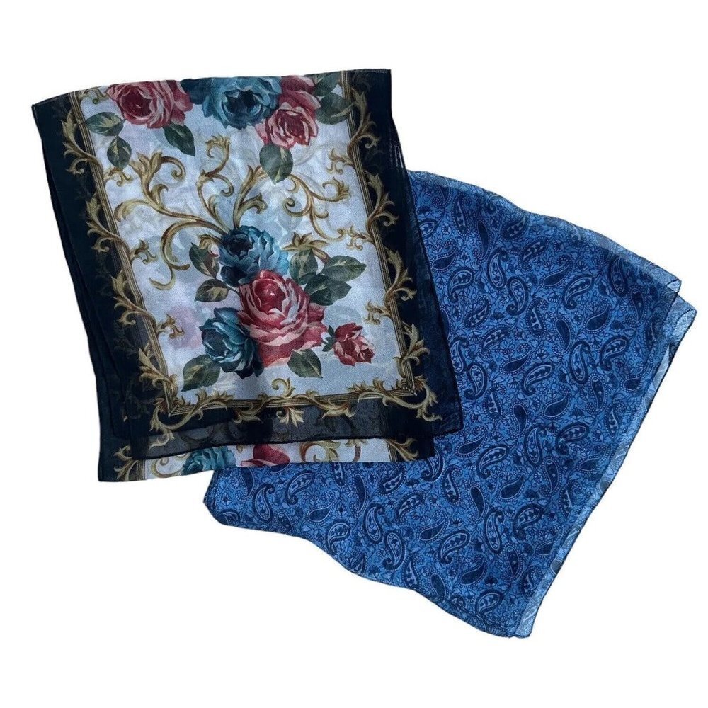 Scarves Scarf 58x13 Inch‎ Paisley Blue Floral Roses Multicolor Set Of 2 Sheer